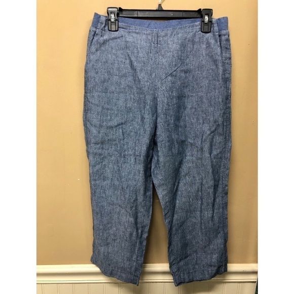 J. Jill Love Linen 100% Linen Blue Cropped Pants Lagan Look Size S - Picture 1 of 5